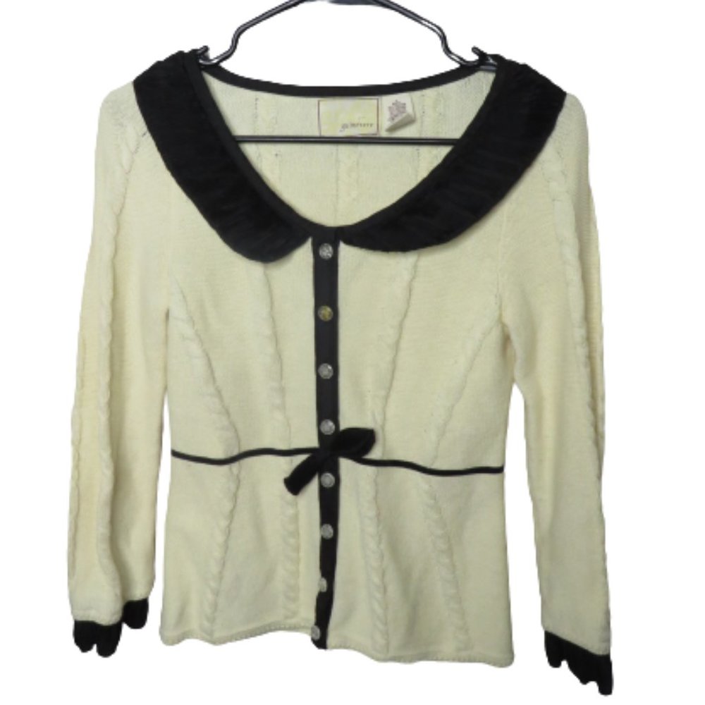 Anthropologie Cream Cardigan with Black Peter Pan Collar